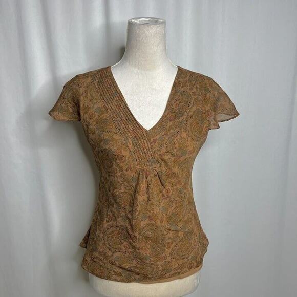 Charter Club Paisley Silk Blouse Pleated Multicolor Women's 8P Bohemian Retro - Picture 2 of 10